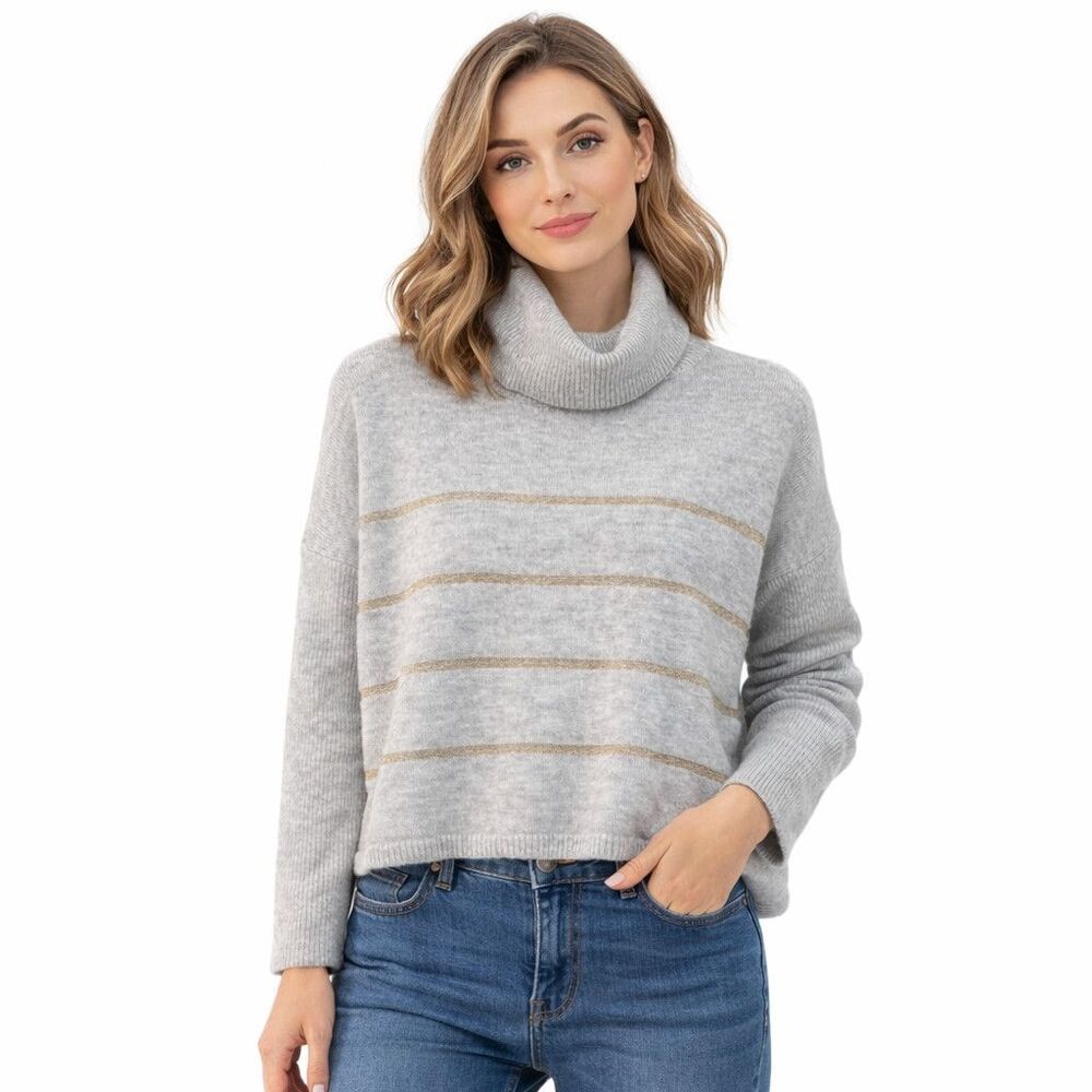 Cupcakes And Cashmere Sweater Womens XS Gray Striped Turtleneck Pullover Knit